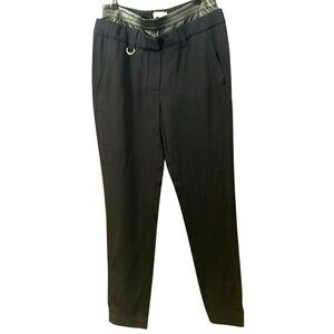 A.L.C Black Double Waist Trouser Pants Size 2 Leather Elastic Waist Quiet Luxury